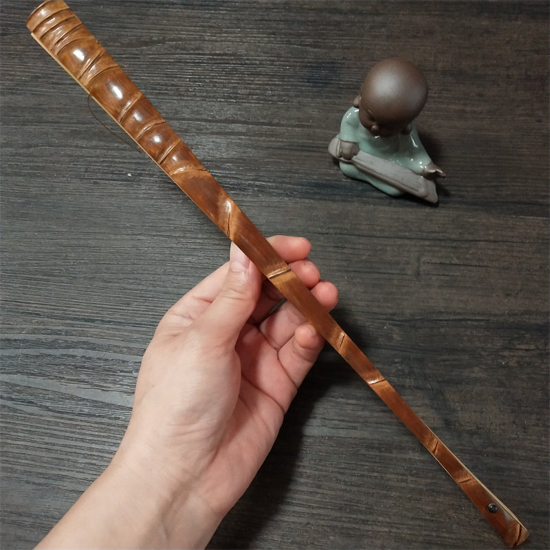 5寸天然老烟杆罗汉竹去皮留节扇骨十八罗汉折扇