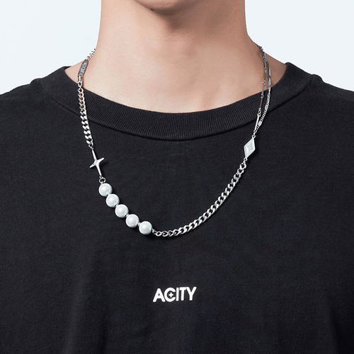 acity喜城反光珍珠项链链条ins