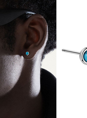 ACITY喜城925纯银绿松石耳钉男女百搭养耳洞蓝色耳环小众迷你耳饰