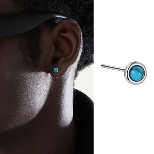 ACITY喜城925纯银绿松石耳钉男女百搭养耳洞蓝色耳环小众迷你耳饰