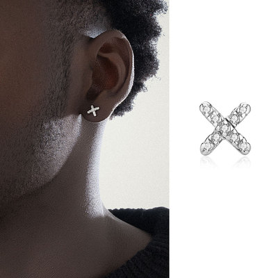 ACITY喜城925纯银锆石X字母耳钉