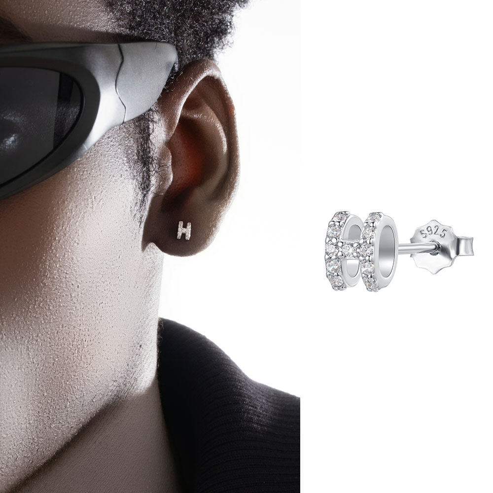 ACITY喜城925纯银锆石H字母耳钉
