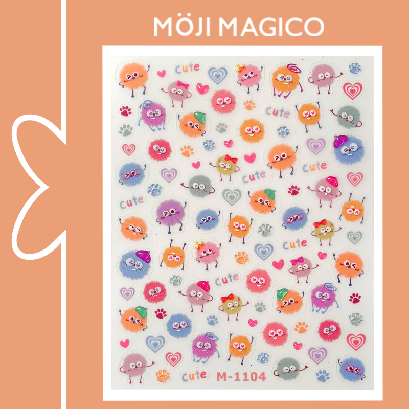茉季可爱毛球多彩爱心美甲贴纸防水指甲贴装饰贴花饰品4117 M1104