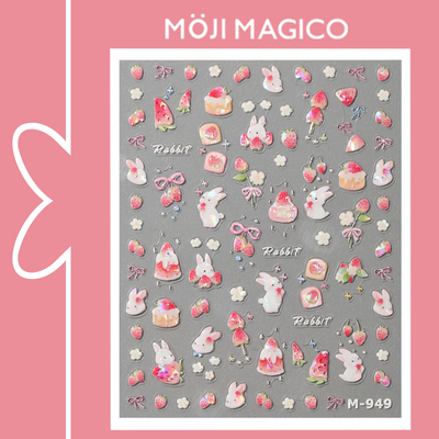 茉季草莓蛋糕小兔子果冻胶玻璃碎美甲贴纸防水指甲贴装饰饰品M949
