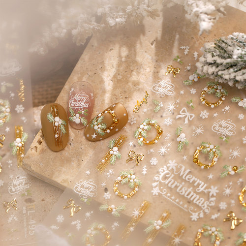 茉季烫金卡通圣诞元素美甲贴纸防水指甲贴装饰饰品贴花TL495