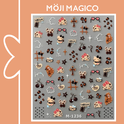 茉季豹纹凯蒂爱心星星美甲贴纸防水指甲贴装饰贴花饰品M1236