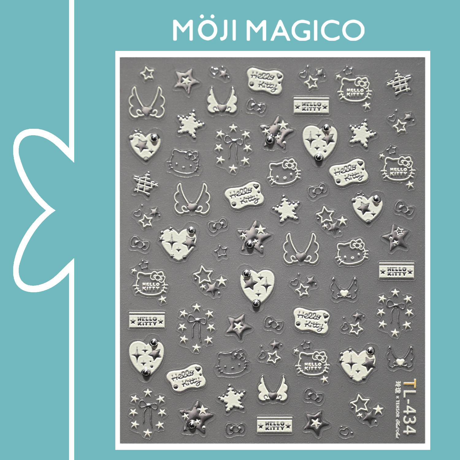 茉季烫银星星爱心点银珠立体浮雕美甲贴纸防水指甲贴装饰品TL434