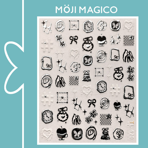 茉季ins风烫银元素点银色珍珠美甲贴纸防水指甲贴装饰饰品TL420