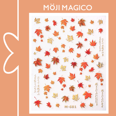 秋天红叶枫叶烫金美甲贴纸茉季