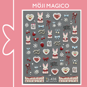 茉季 可爱小兔子爱心蝴蝶结珍珠立体浮雕美甲贴纸防水指甲贴TL436