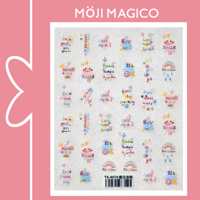 茉季春日涂鸦彩虹笑脸美甲贴纸防水指甲贴装饰贴花饰品4074