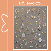 茉季 烫金花框花朵点珍珠立体浮雕美甲贴纸防水指甲贴装 饰品TL431