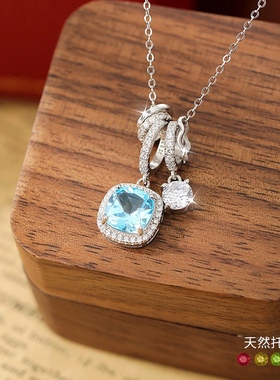 某书同款冰透天空蓝纯银镶嵌s925项链女高级轻奢小众时尚锁骨链
