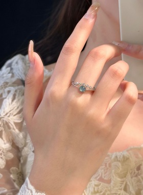 天然危料蓝水翡翠设计款戒指s925纯银镶嵌高级小众轻奢网红爆款