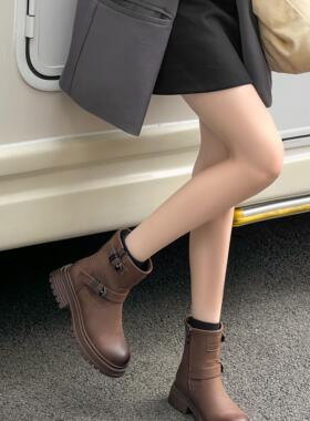 厚底短靴女英伦风复古切尔西靴2024新款时尚马丁靴网红粗跟瘦瘦靴