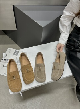 复古磨砂面乐福鞋女春季新款一脚蹬金属扣单鞋真皮软底小皮鞋清仓