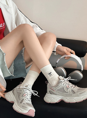 透网老爹鞋女款2025新款夏季增高厚底鞋百搭透气运动休闲鞋