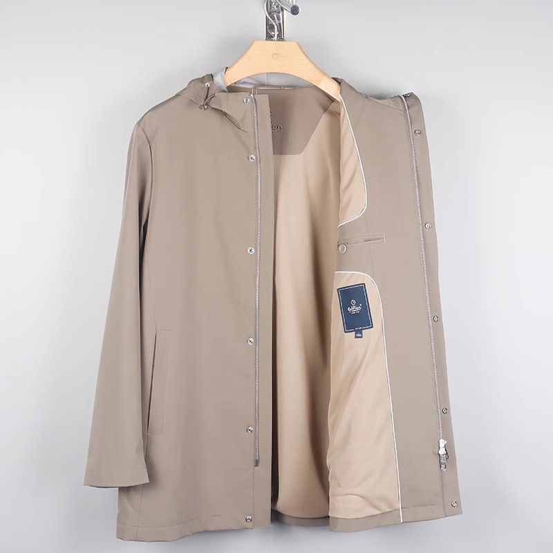 金利来男装连帽风衣 春季中长款纯色商务休闲外套MJF22111407-69