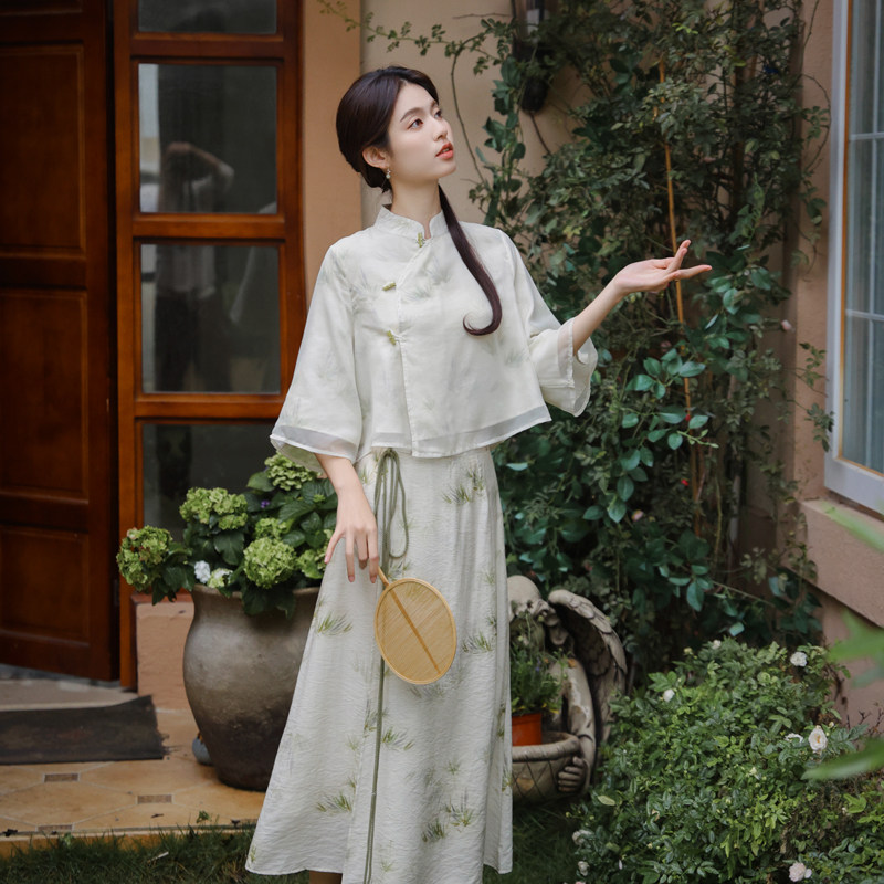 正品玉生烟禅意文艺茶服女夏改良旗袍上衣半裙显高新中式国风套装