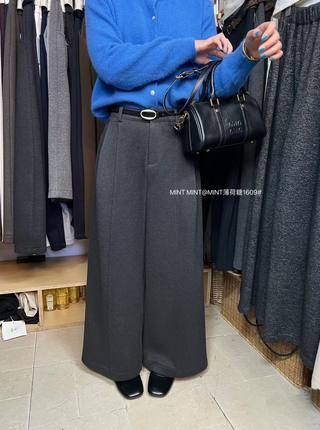 MINT薄荷糖1609韩系冬新高腰显瘦直筒休闲加绒加厚保暖女阔腿裤子