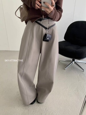 SKY韩系秋新设计感高腰宽松显瘦弯刀裤百搭透气舒适休闲阔腿裤女