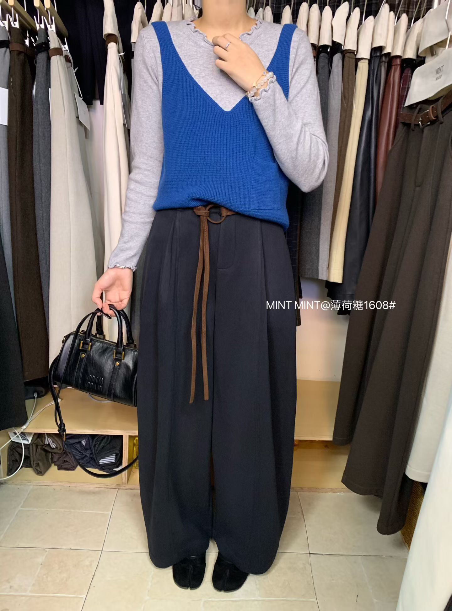 薄荷糖MINT1608韩系新加绒加厚宽松显瘦直筒休闲女阔腿裤子弯刀裤