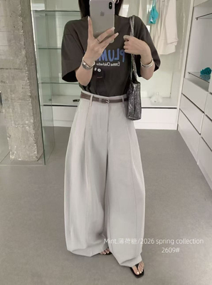 MINT薄荷糖2609韩系2025新高腰显瘦直筒休闲女阔腿裤弯刀气球裤子