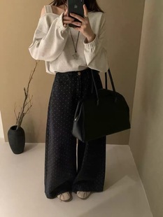 Sailor Moon想象家小众休闲宽松爱心点点水洗高腰直筒阔腿牛仔裤