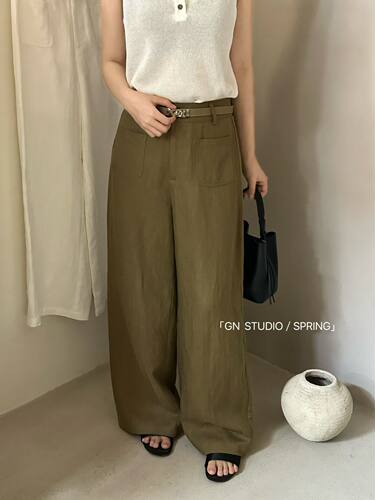 GN026231夏季2026款女高腰直筒裤休闲裤阔腿裤亚麻裤高品质显瘦