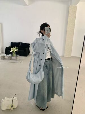 sky韩代2026新款立领风衣外套女高级感英伦风中长款大衣