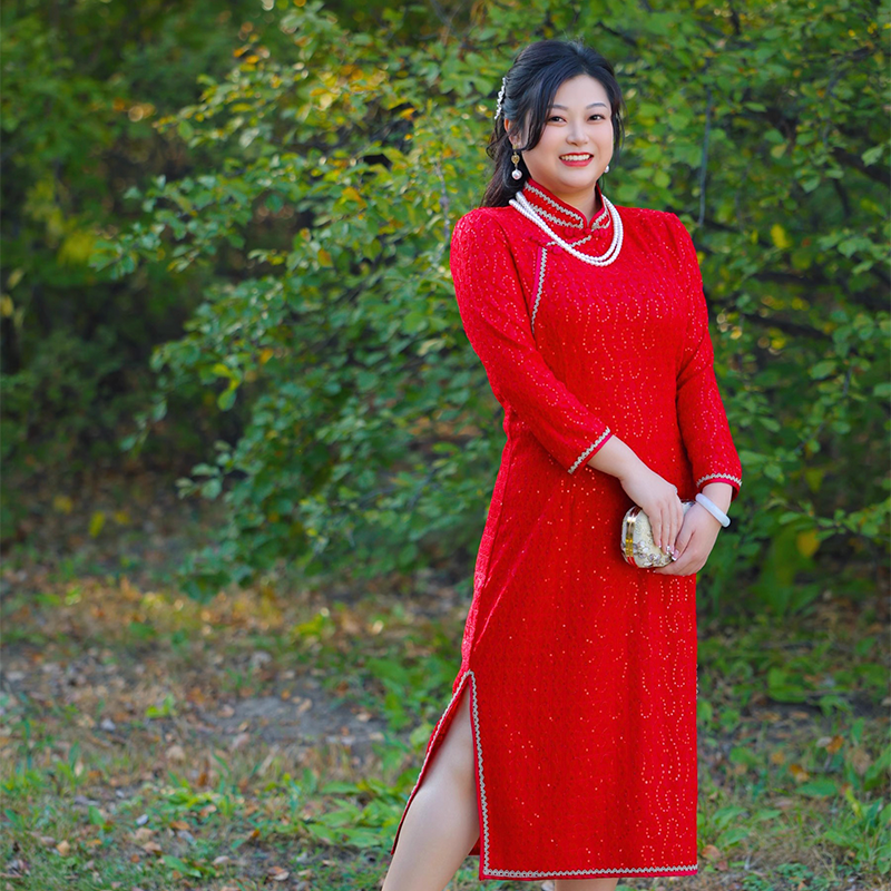 青春大码秋季旗袍礼服亮片显瘦