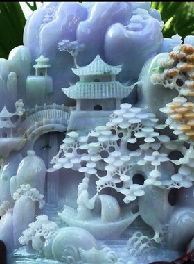天然A货翡翠摆件山水财神爷白菜多子多福摆件