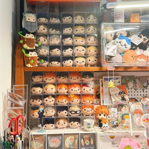趴趴摆件收纳盒排球少年玩偶团子毛绒玩具透明展示盲盒手办公仔盒
