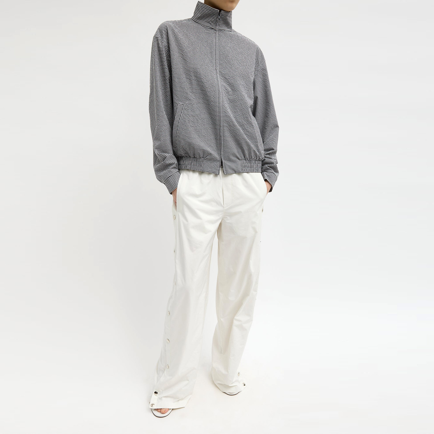 立领细格子拉链外套衬衫夹克