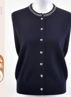 年轻时尚妈妈100%纯羊毛针织开衫女秋冬新款圆领针织毛衣外套上衣