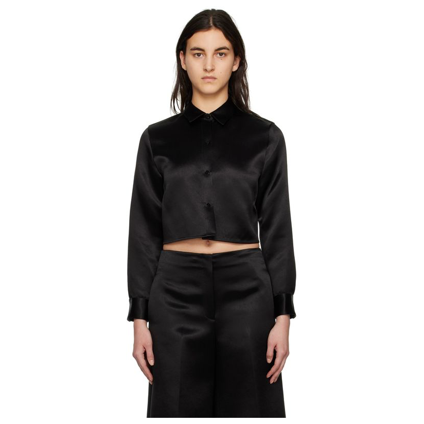 THEORY 黑色 Cropped 衬衫女罩衫休闲时尚百搭情侣T恤公主衬衣