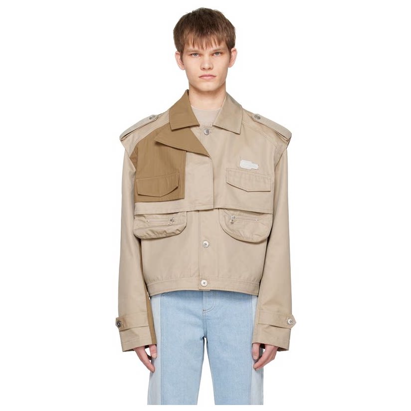 feng chen wang 卡其色叠层夹克短外套男