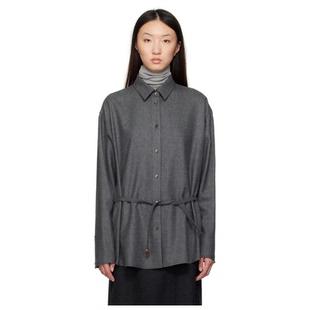 Belted 百搭時尚 情 Oversized 女罩衫 灰色 Septembre 襯衫