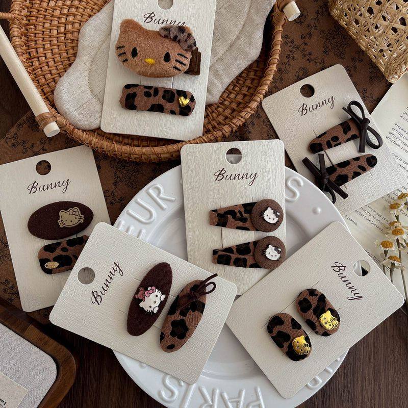 满88包邮ins布艺儿童甜酷豹纹前额kt女孩发饰发卡 儿童新款刘海夹