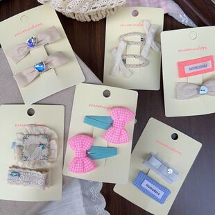 满88 mumudora韩系新款 春季 蕾丝布艺儿童蝴蝶结可爱女童边夹发 包邮