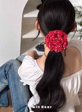 纯手工红波点玫瑰花小肠圈