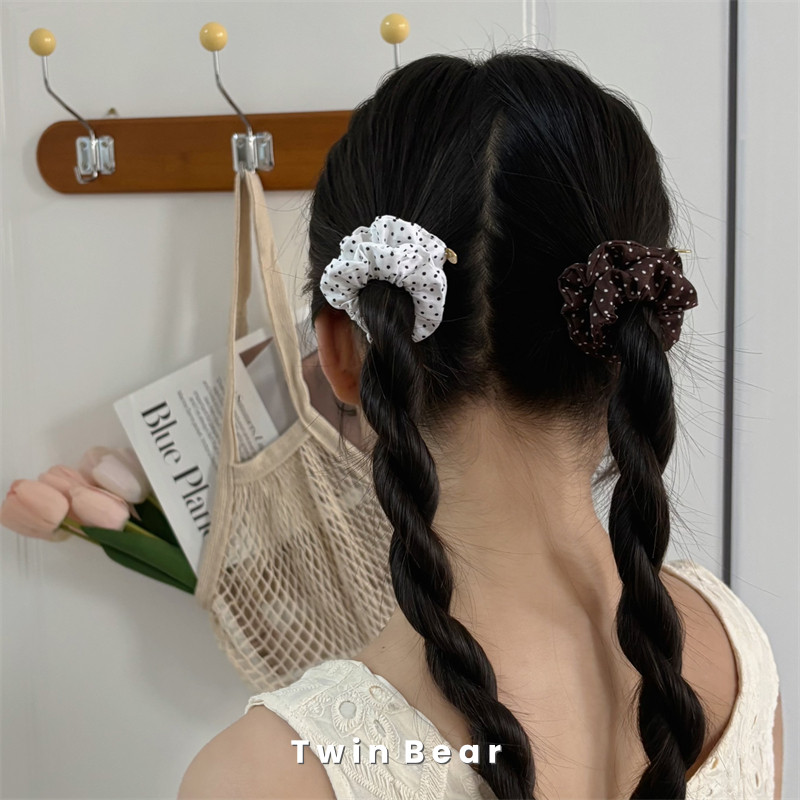 一对装 水玉波点软妹甜美少女风双马尾麻花辫发圈皮筋高弹力发绳