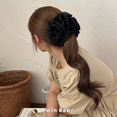 敲饱满 黑色浪漫法式 复古轻盈雪纺花边大肠发圈头绳高端头花气质