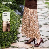 复古显瘦半身长裙 女装 美丽客栈花漾拿铁半裙秋季 松紧高腰遮胯大码