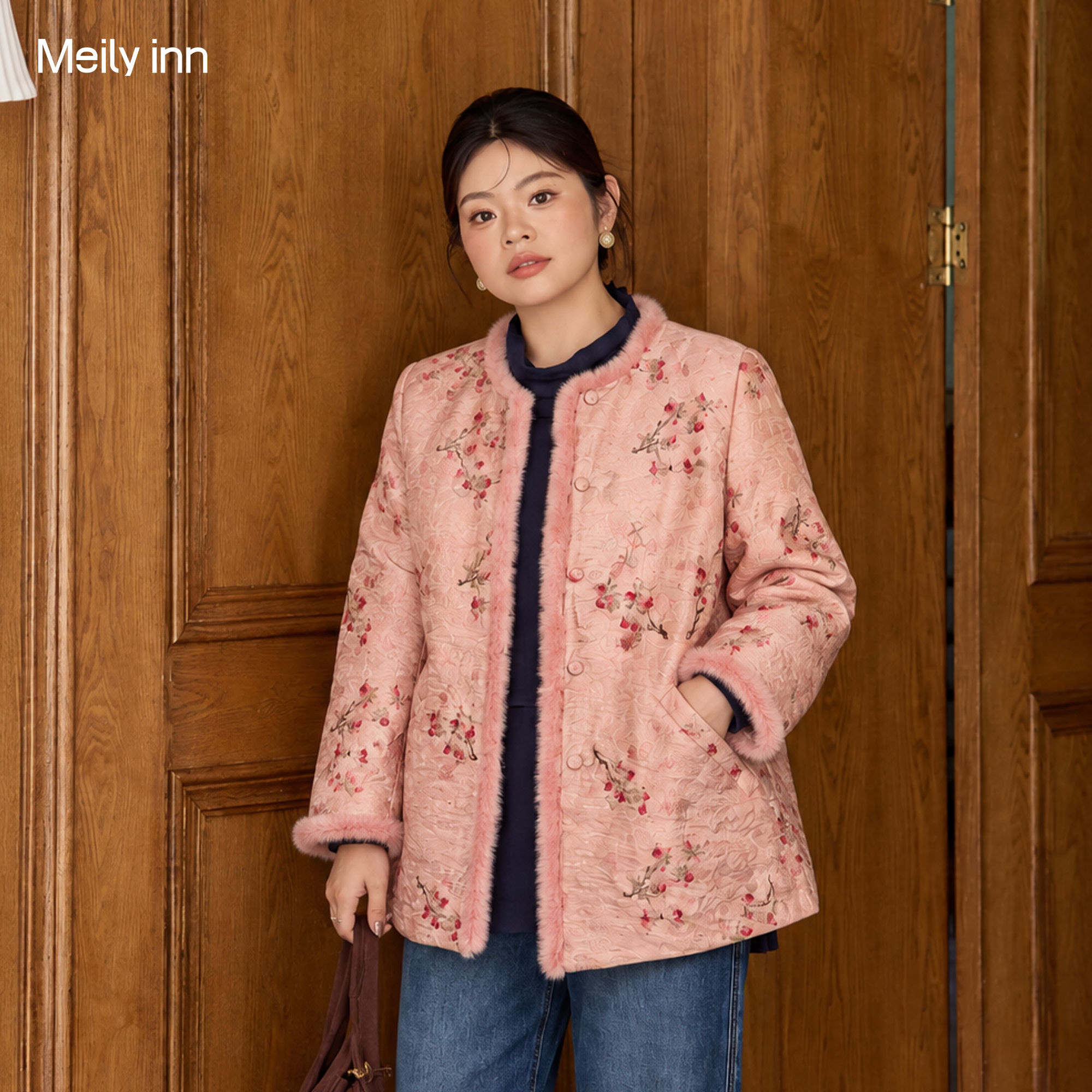美丽客栈高端大码新中式国风复古棉服外套女胖mm水貂毛领棉衣秋冬