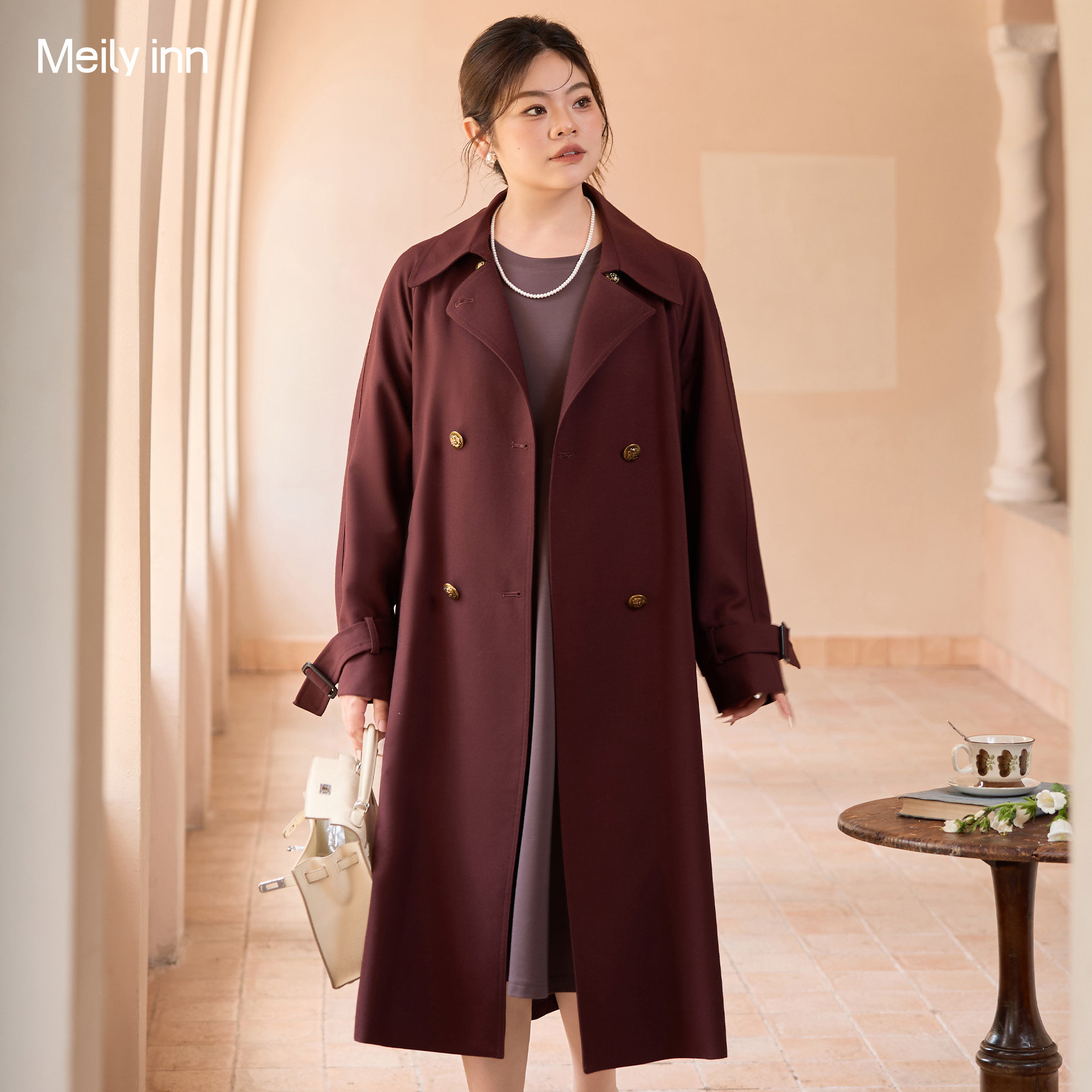 美丽客栈大码胖mm高级感风衣女2025中长款英伦英英伦风收腰中长款
