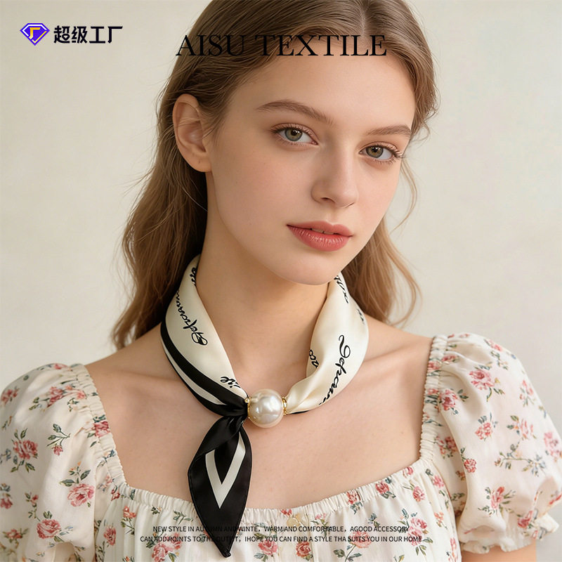 2026高级感磁吸扣小方巾领巾长条丝巾春夏搭配衬衫职业装饰薄围巾