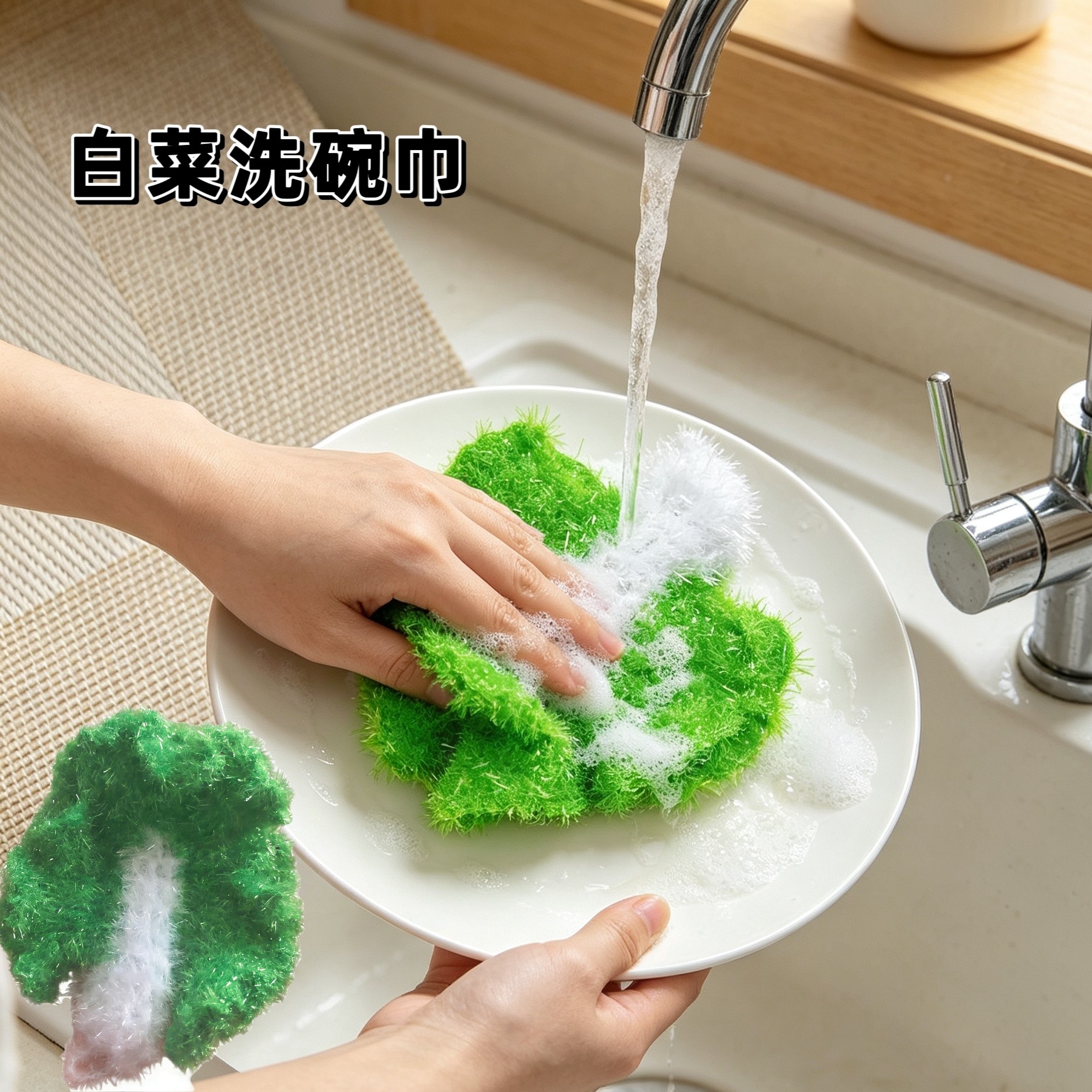 纯手工钩织白菜洗碗巾
