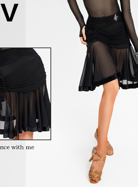 IFV拉丁舞裙女成人半身裙网纱大摆裙不规则舞蹈裙新款练功裙2036