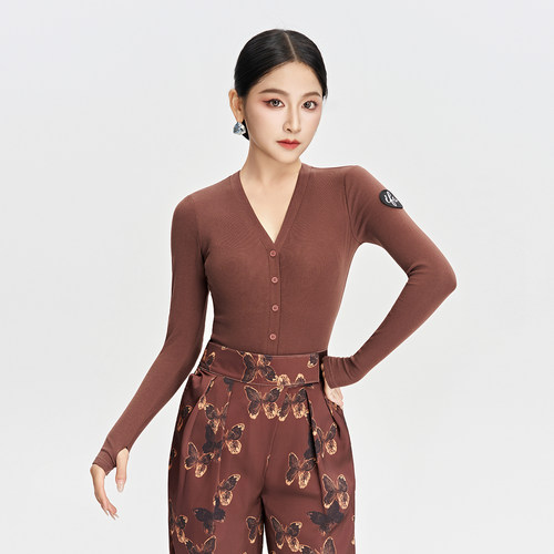 IFV摩登舞拉丁舞上装V领纽扣